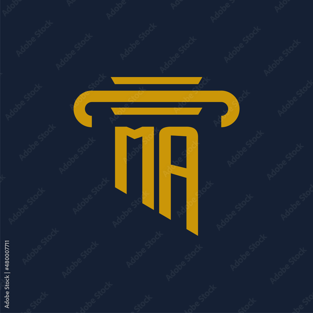 MA initial logo monogram with pillar icon design vector image - obrazy, fototapety, plakaty 