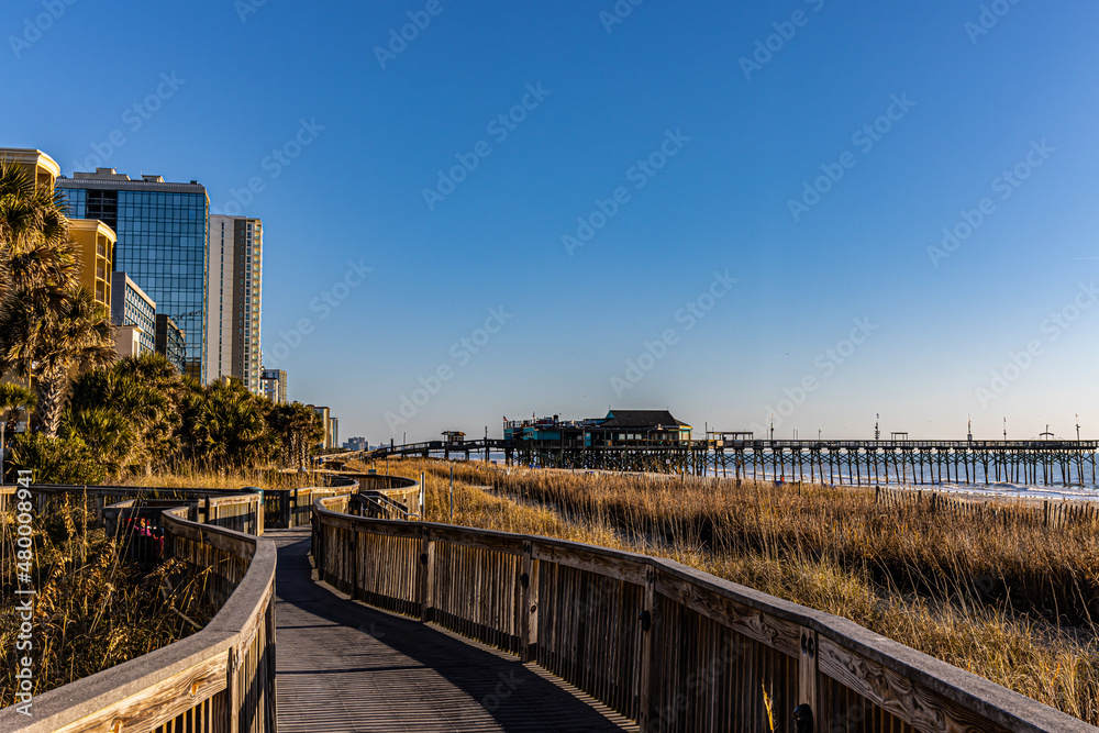 Boardwalk to Fourteenth Street Beach and Pier, Myrtle Beach, South Carolina, USA