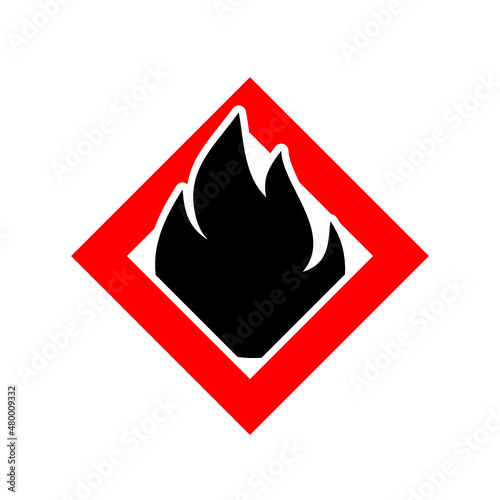 Flammable material warning glyph symbol isolated on white background