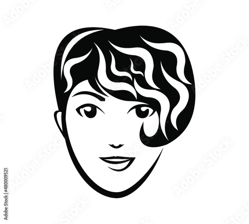 black and white woman face vector logo