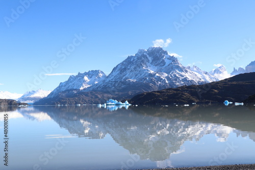 Lake with part of a glacier in Torres del Paine Parc  Patagonia  Chili 