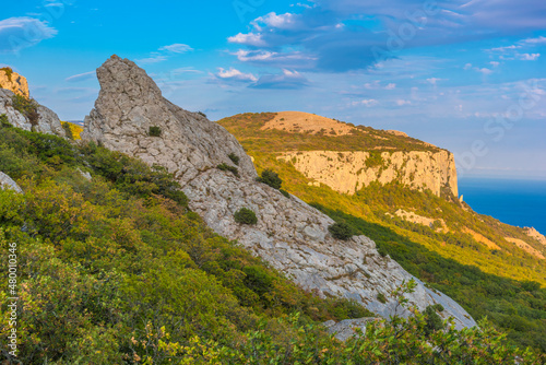 Megalithic construction (pagan temple of the sun) in the mountains of Crimea. © Evdoha