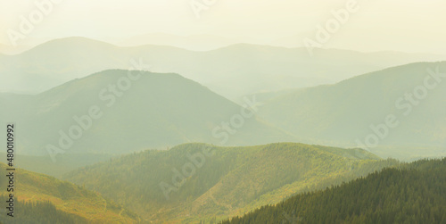 Sunset mist mountains landscape