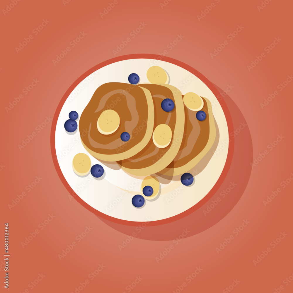 Fototapeta premium food illustration pancakes with blueberry and banana vector