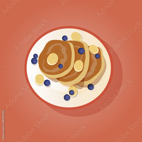 food illustration pancakes with blueberry and banana vector
