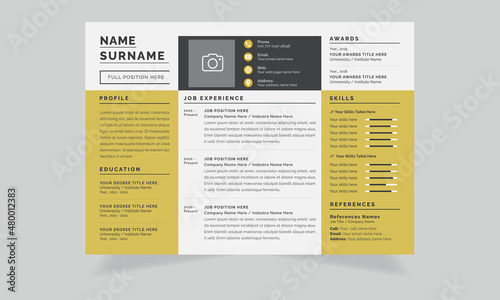 Resume Layout Set with creative one-page cv template
