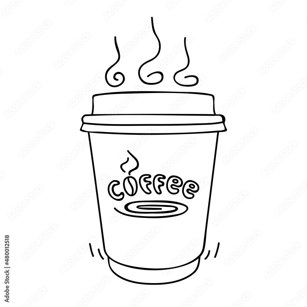 Paper Cup of coffee. Coffee drink in line drawing. Coffee to go concept ...