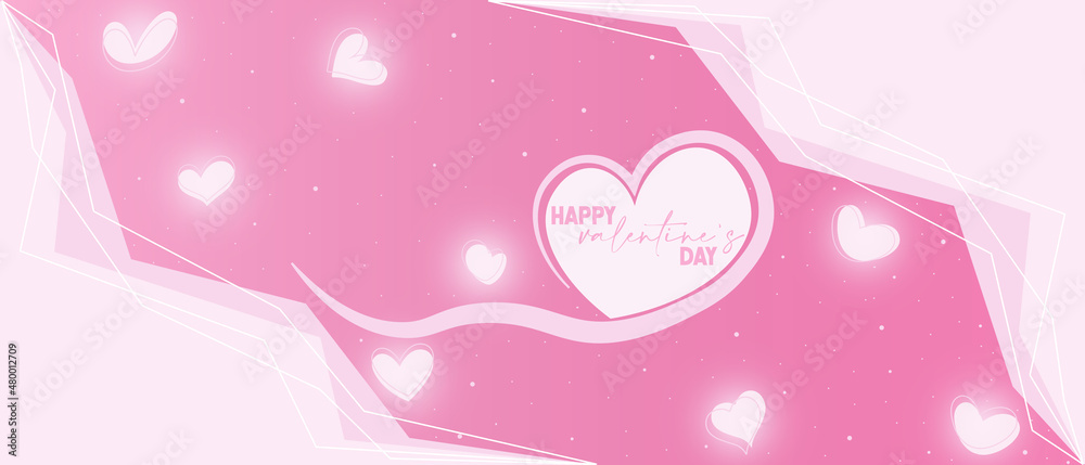 Happy valentine's day background template with heart shaped in pink background