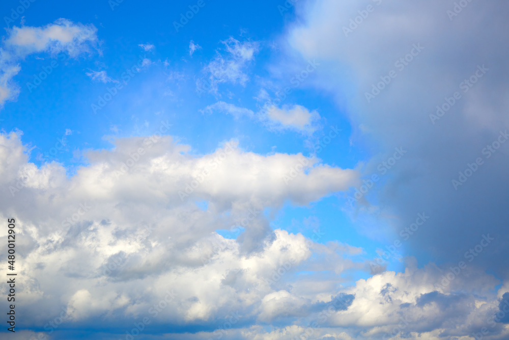 Blue sky with white cumulus clouds. Banner. Background. Nature wallpaper. Sunny weather forecast. Religion concept. Heaven landscape. Outdoor scenic. Bright pattern design. Copy space. Fresh air Blue sky with white cumulus clouds. Banner. Background. Nature wallpaper. Sunny weather forecast. Religion concept. Heaven landscape. Outdoor scenic. Bright pattern design. Copy space. Fresh air