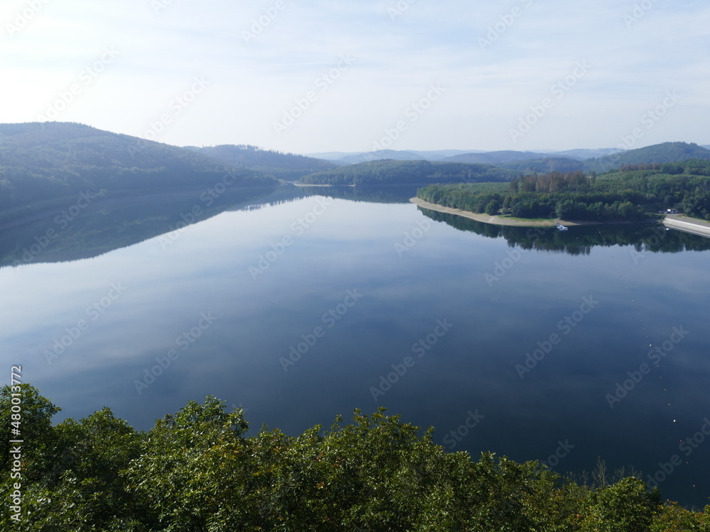 View of the Biggetalsperre (Bigge lake) in the Sauerland, North Rhine-Westphalia, Germany
