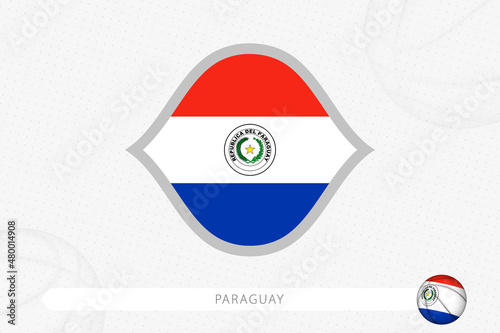 Paraguay flag for basketball competition on gray basketball background.