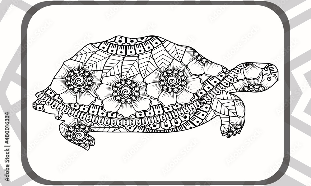 Drawing zentangle turtle for coloring page, shirt design effect, logo ...