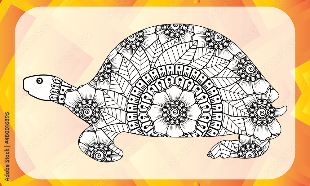 Drawing zentangle turtle for coloring page, shirt design effect, logo ...
