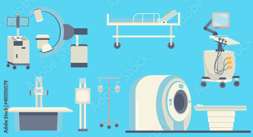 set of medical devices, ultrasound, x-ray, mri, vector
