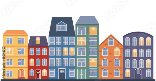 houses in scandinavian style on white background
