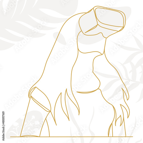 woman in virtual reality glasses one line drawing, on an abstract background, sketch, vector