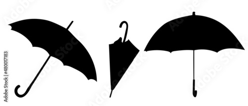 umbrellas silhouette on white background, isolated, vector