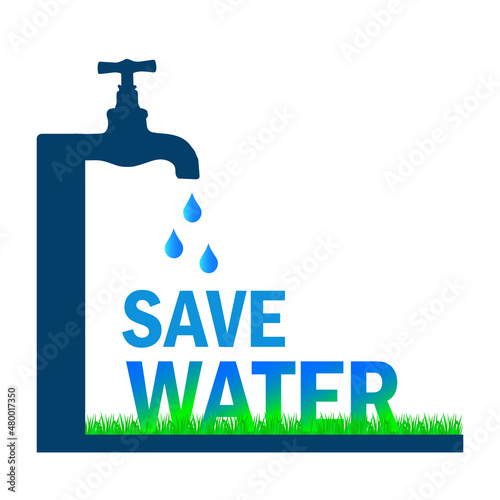 Bild auf Leinwand save water illustration, environment sustainability concept, water dripping from a tap, save water and save the life concept illustration