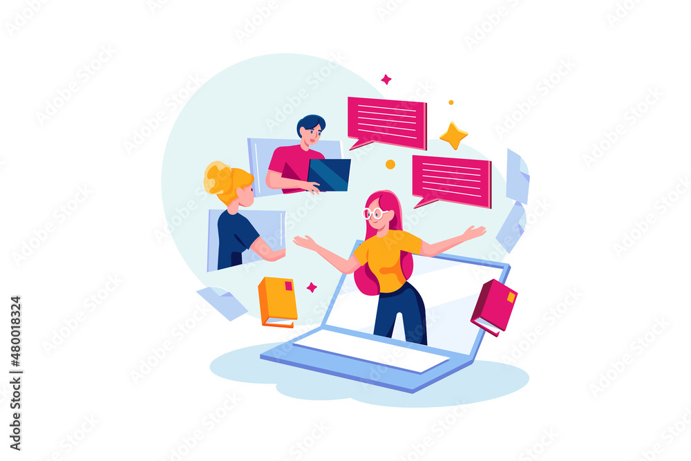 The woman learn communication skills with online class. The woman learn communication skills with online class.