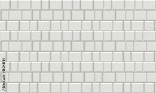 Subway tiles horizontal white background Metro brick decor seamless pattern for kitchen, bathroom or outdoor architecture vector illustration Glossy building interior design tiled material