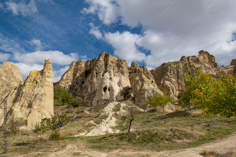 Fototapeta premium Goreme Open Air Museum and fairy chimneys in Cappadocia, Turkey. Goreme open air museum and fairy chimneys are unesco world heritage site in Cappadocia.