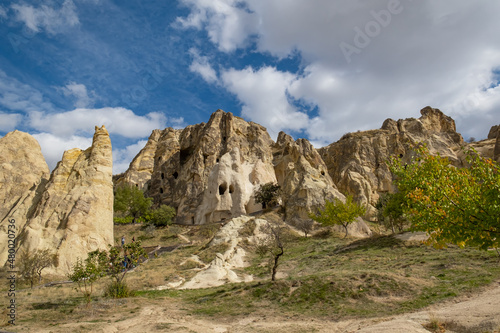 Goreme Open Air Museum and fairy chimneys in Cappadocia, Turkey. Goreme open air museum and fairy chimneys are unesco world heritage site in Cappadocia.