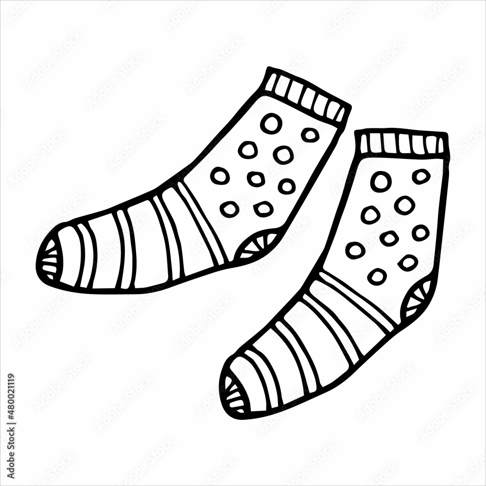 Hand drawn pair of socks in doodle style. Black and white vector illustration Hand drawn pair of socks in doodle style. Black and white vector illustration