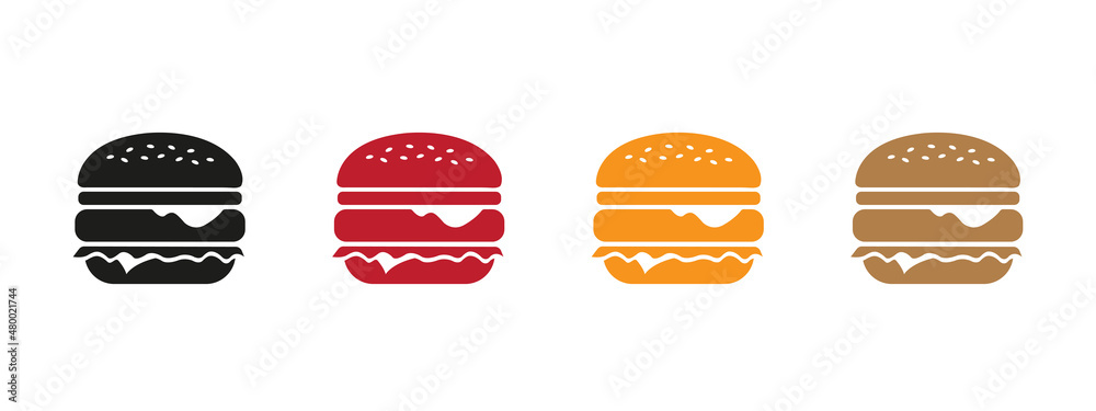 Hamburger. Burger. Cheeseburger. Fast food icons. Hamburger. Burger. Cheeseburger. Fast food icons.