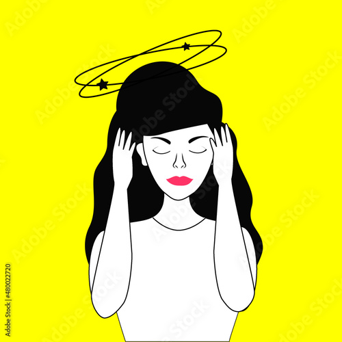 The woman has a headache, stress and dizziness
