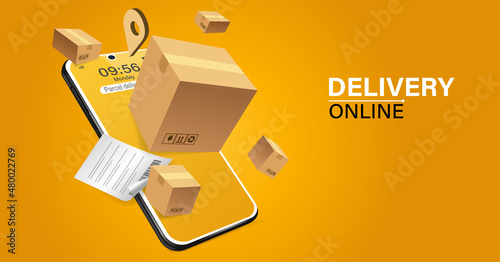 APP parcel delivery. Concept for fast delivery service. Vector illustration