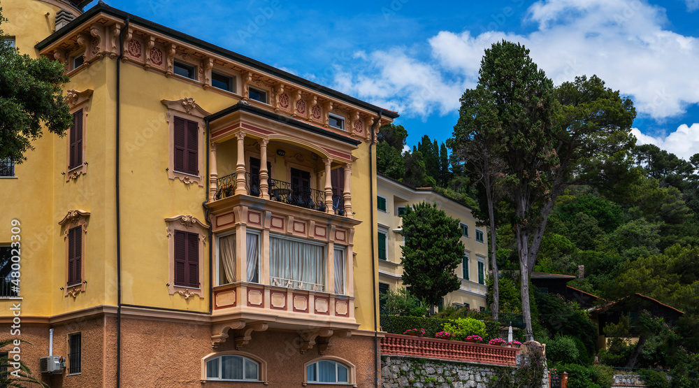 Typical italian village Portofino with colorful houses in Italy, Liguria sea coast.
