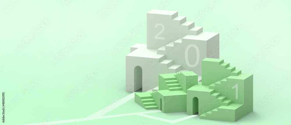 Creative idea. Ladder Business concept and Success Arrows with Targets for inspiration and Origami Architecture on Green. copy space,Minimal style,banner,website -3d Rendering Creative idea. Ladder Business concept and Success Arrows with Targets for inspiration and Origami Architecture on Green. copy space,Minimal style,banner,website -3d Rendering