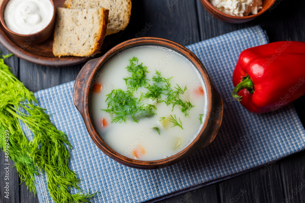 cheese soup with dill and vegetables cheese soup with dill and vegetables