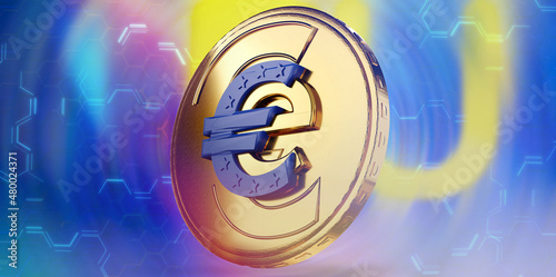digital Euro symbolic golden blue coin 3d-illustration photo