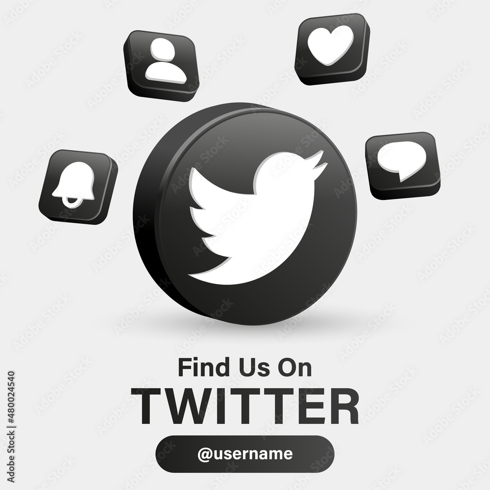 follow us on twitter for social media icons banner in 3d round black