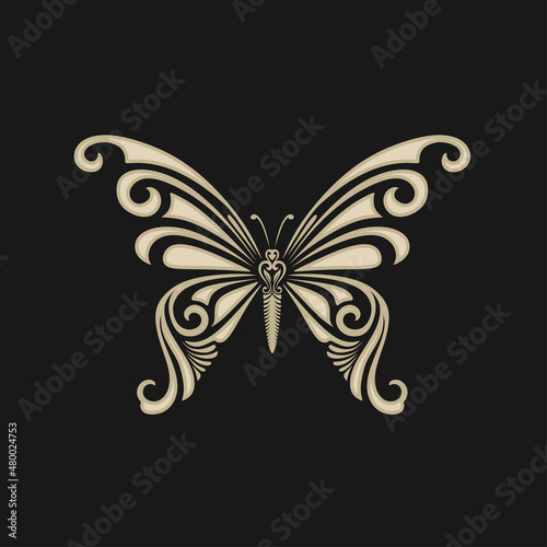 butterfly logo with carved art pattern 