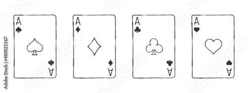 The four playing cards suits. Playing card hand drawn. Vector image