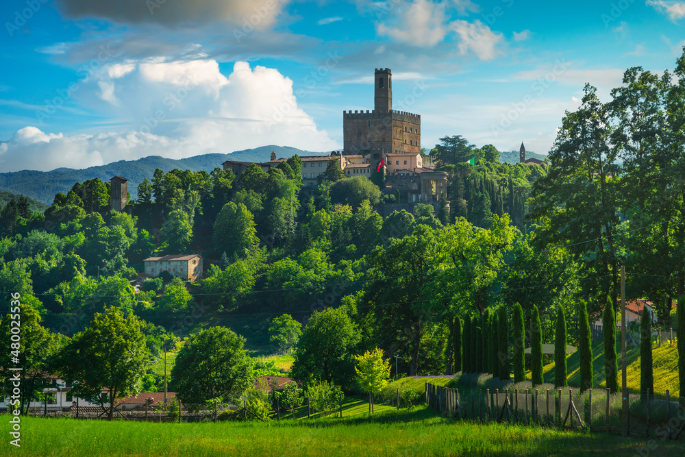 Poppi village and castle view. Casentino Arezzo, Tuscany Italy