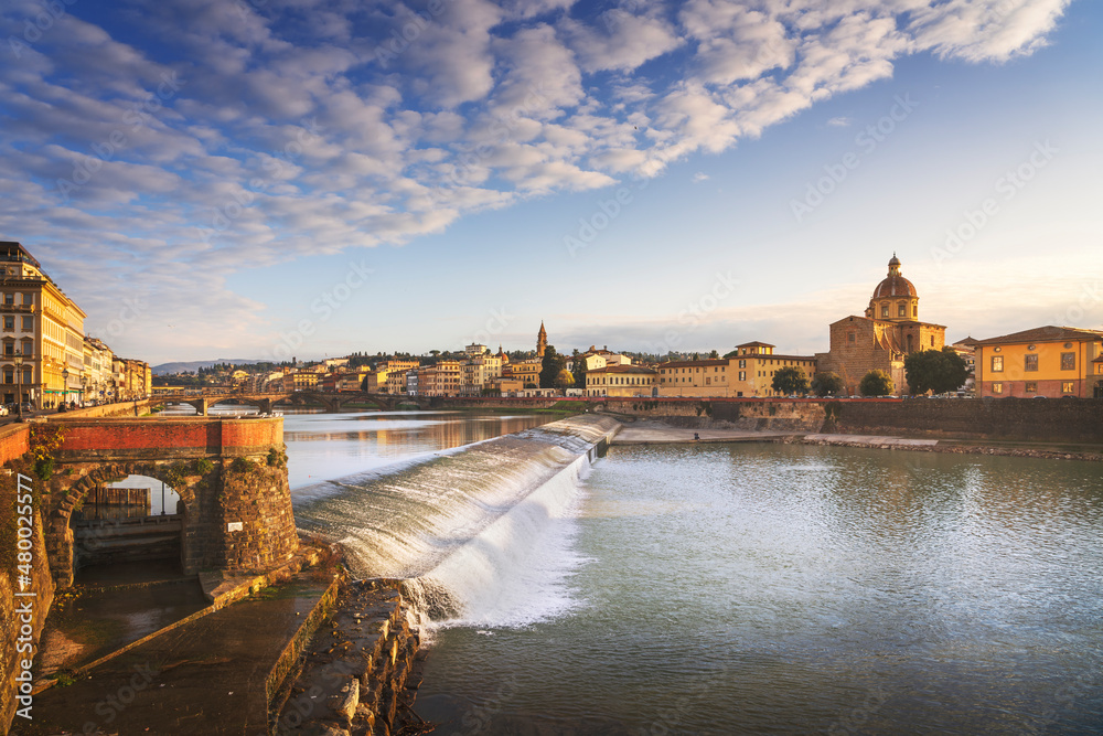 Florence or Firenze, Arno river and San Frediano church. Italy