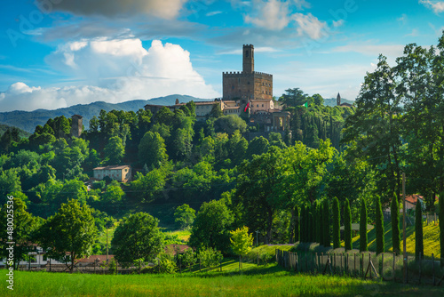 Leinwand Poster Poppi village and castle view. Casentino Arezzo, Tuscany Italy
