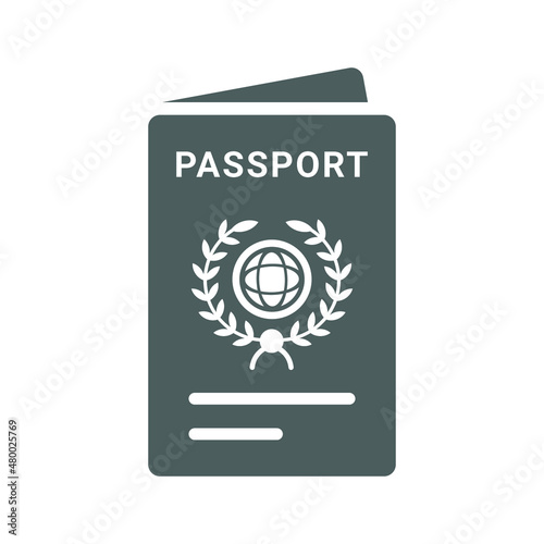 Passport, document, travel icon. Gray vector graphics.