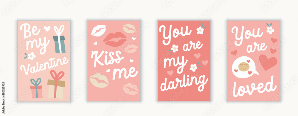 Sweet cute lovely Postcard greeting Card bundle set Saint Valentine, Valentine's day, love heart kisses red pink white colours text Sweet cute lovely Postcard greeting Card bundle set Saint Valentine, Valentine's day, love heart kisses red pink white colours text
