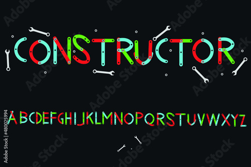 Alphabet - letters from tools. Constructor. Vector illustration.