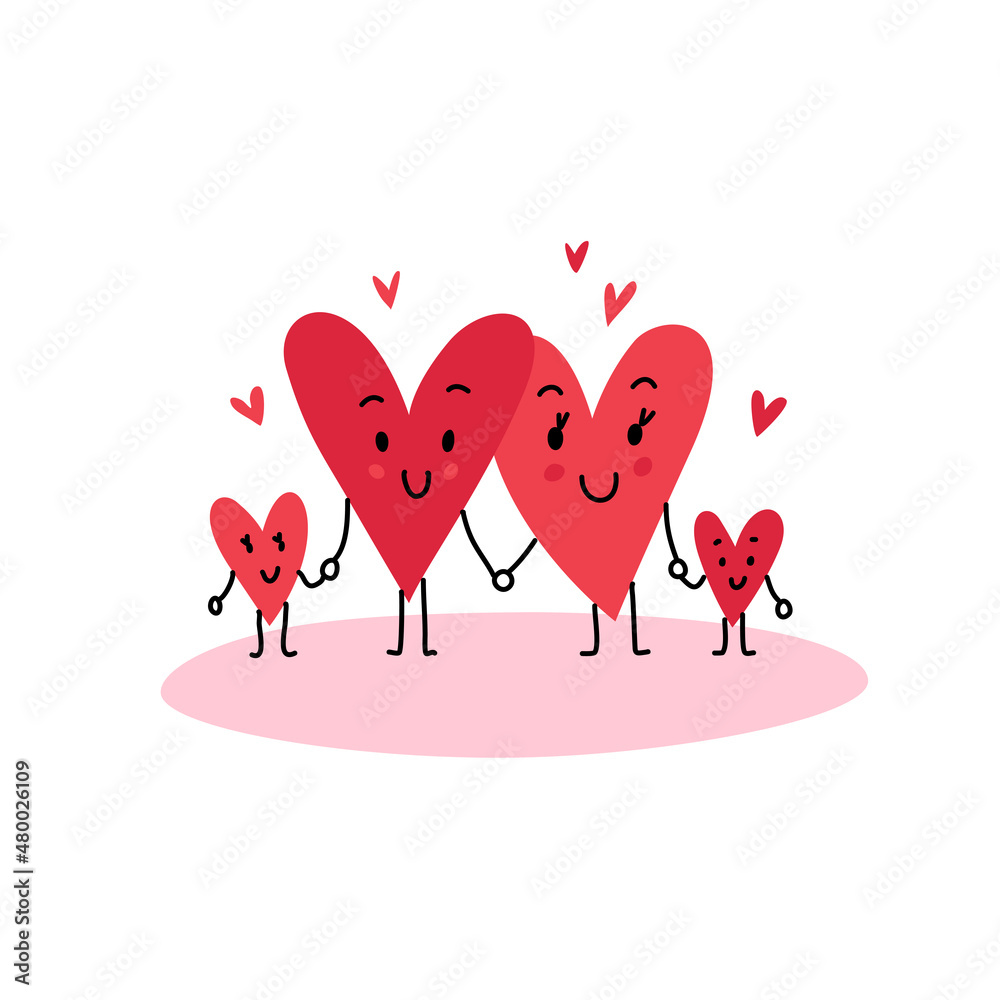 Cute couple Two happy hearts in love holding hands. Happy Valentines day card . Cute couple Two happy hearts in love holding hands. Happy Valentines day card .