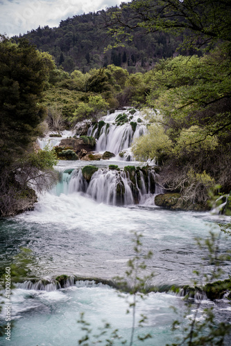 Waterfall  cascade in the Krka national park in Croatia