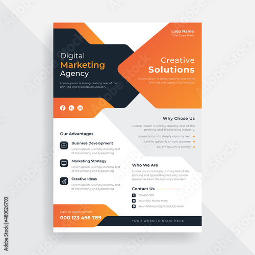 Orange corporate business flyer and modern promotional flyer layout