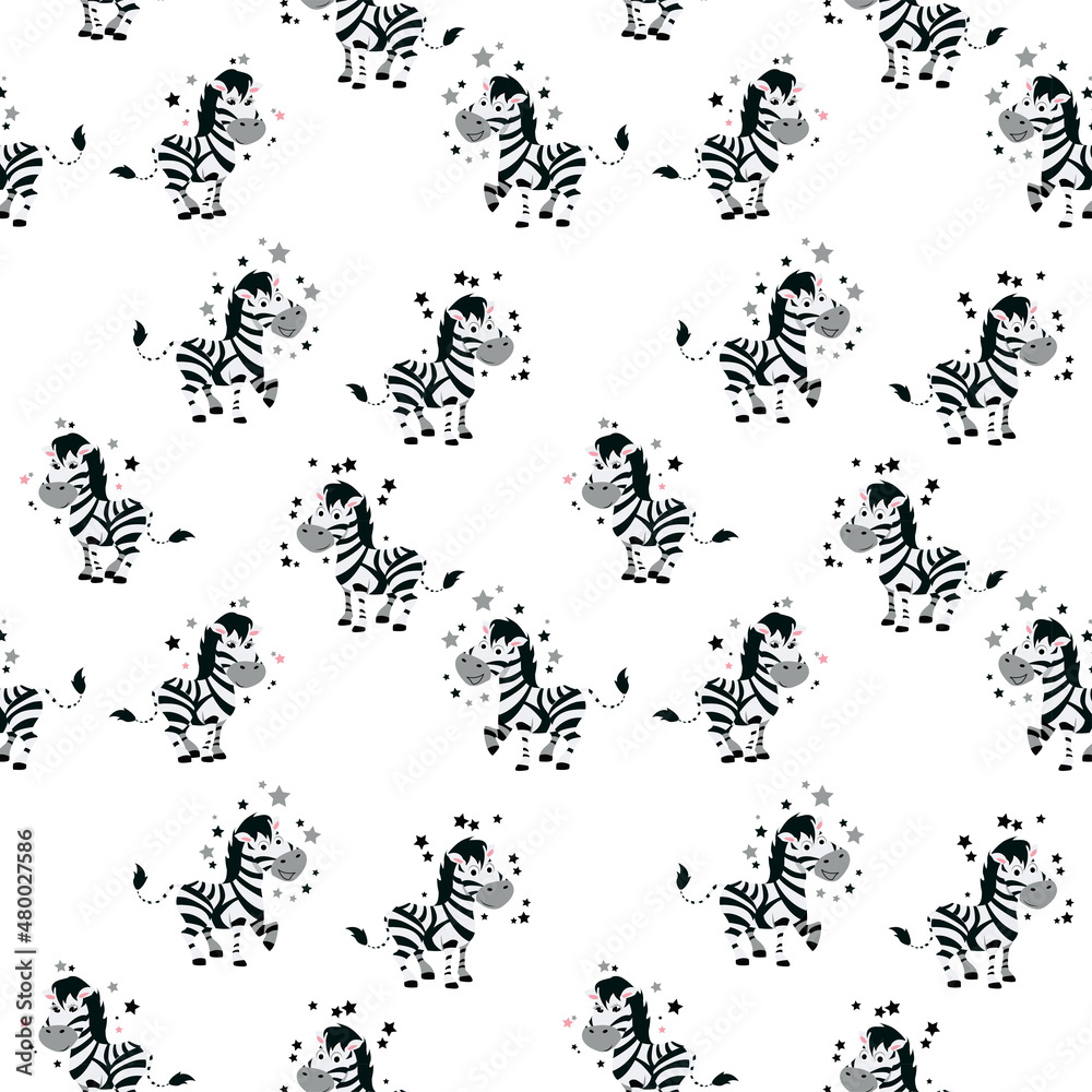 Obraz premium Seamless pattern with cartoon zebras. Vector