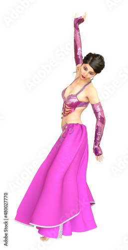 3D Belly dancer girl in pink outfit