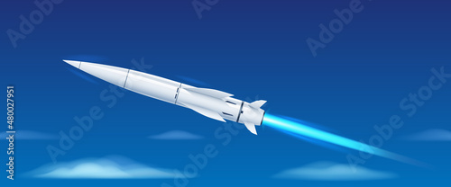Hypersonic missile. Flying rocket. Vector illustration. Missile diagonal direction.