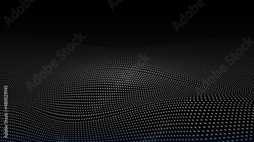 Digital technology wave. Abstract background with dots and lines moving in space. Futuristic modern dynamic wave. Vector illustration. 